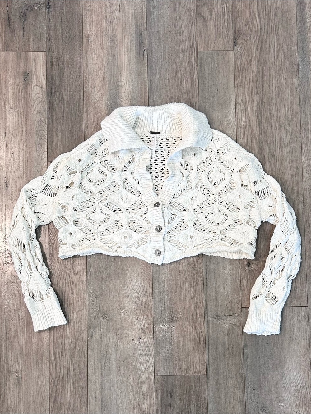 Free People Cream Cropped Open-Knit Cardigan